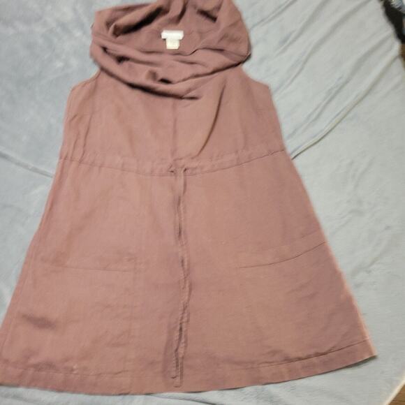 Soft Surrounding Dress Women Small Brown Linen Pockets Cowl Neck Drawstring Mini - Picture 1 of 11